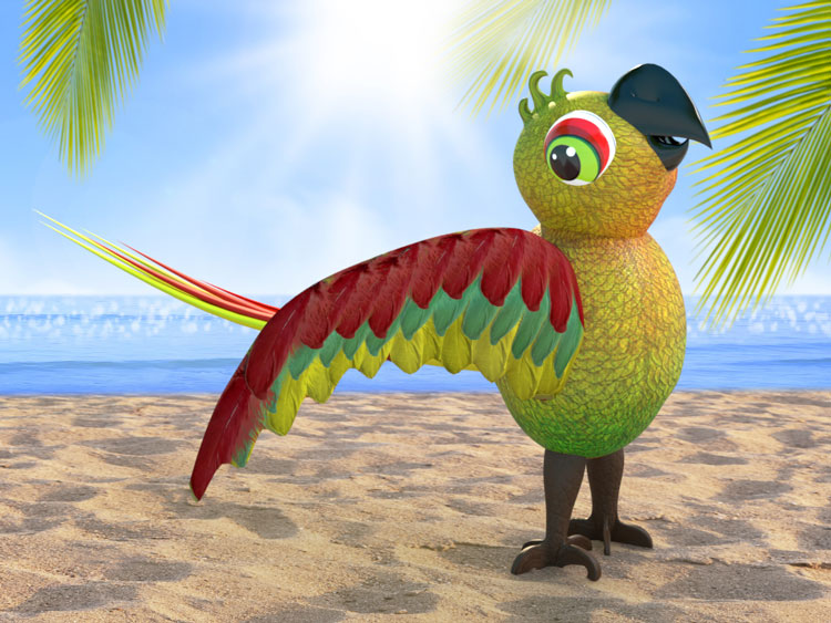 Modélisation 3D - Perroquet sur une plage