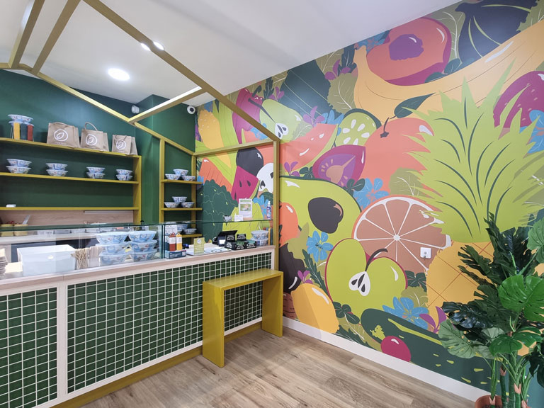 Papier peint, fresque fruits et légumes restaurant Mongoo Victoire